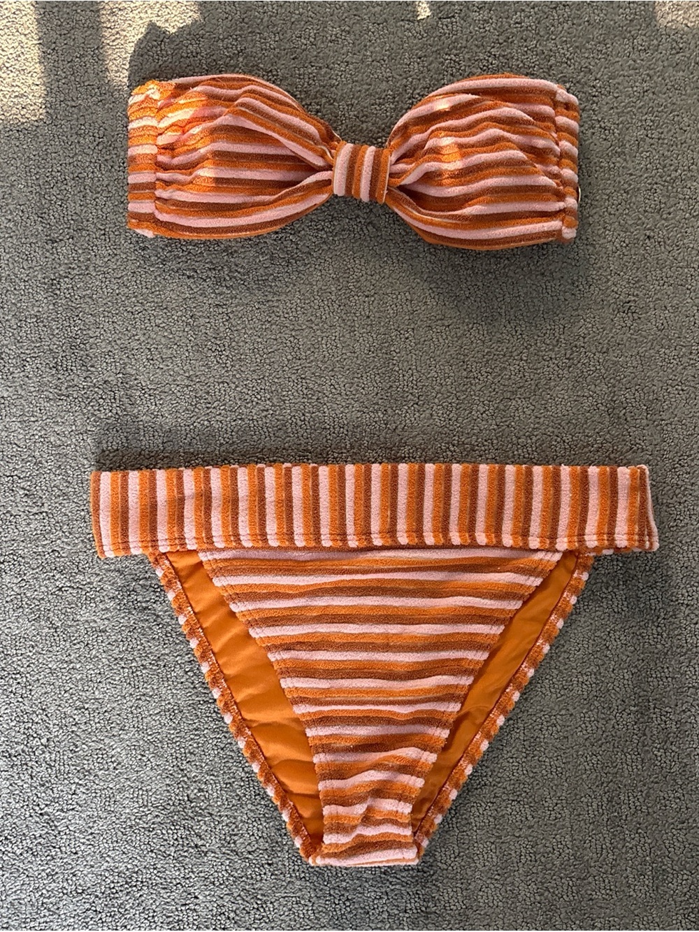 Billabong Orange & Pink Striped Bandeau Bikini Set with Detachable Straps